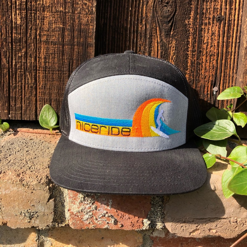 Niceride. Black Trucker Hat. Colorful Embroidery.